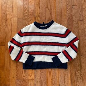 blue white red striped sweater